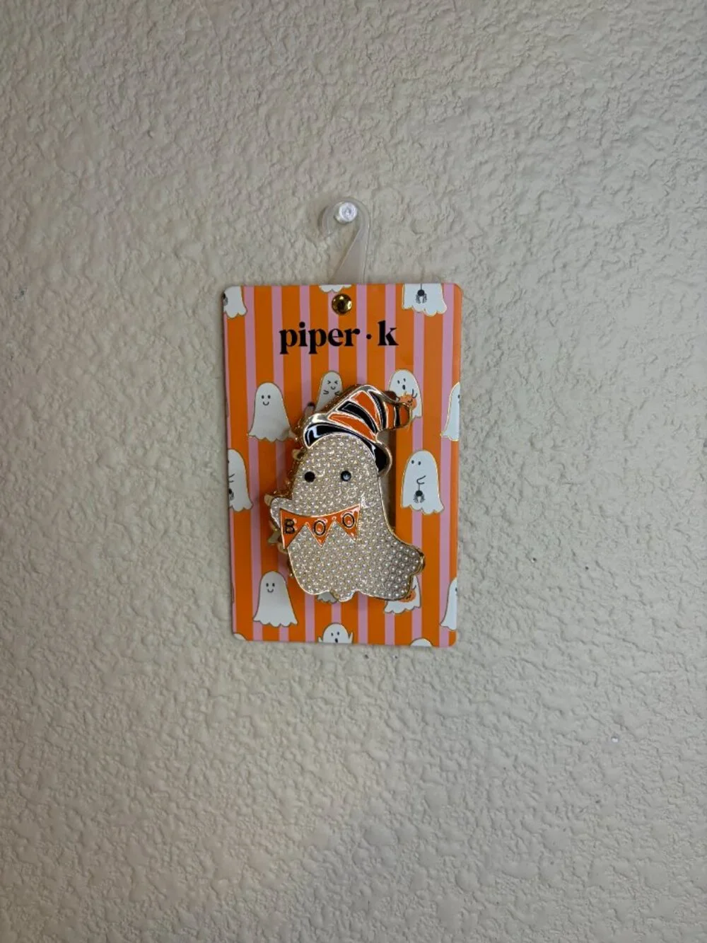 Piper K Pearl Ghost Hair Clip Halloween Boo Orange Bow Spooky NWT